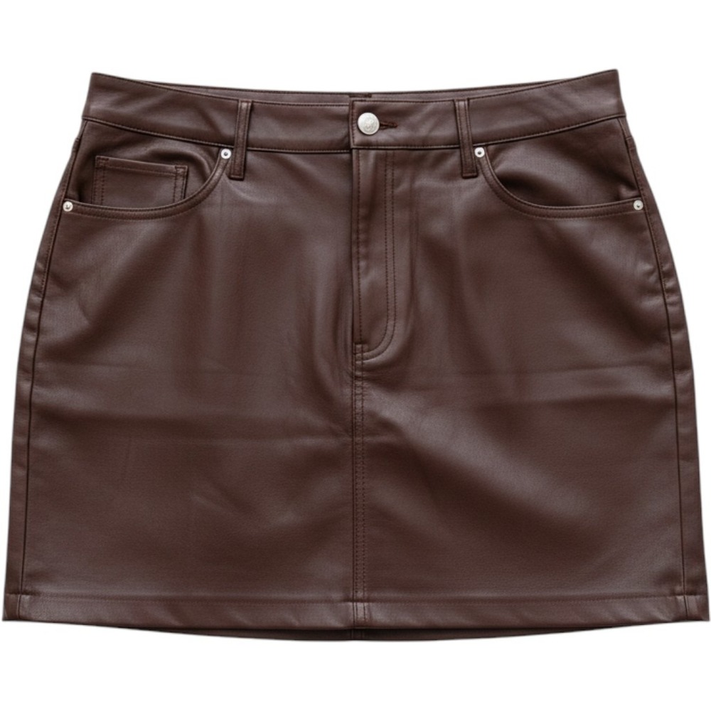 Express Chocolate Brown Faux Leather Mini Skirt Size 12 High Rise 5-Pocket
